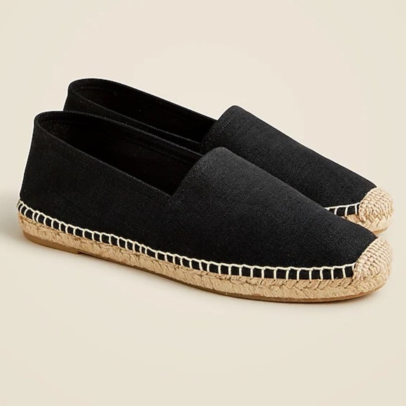 Women’s J.‎ Crew Black Linen Espadrille Flat Slip On Made in Spain 9 - Picture 1 of 8